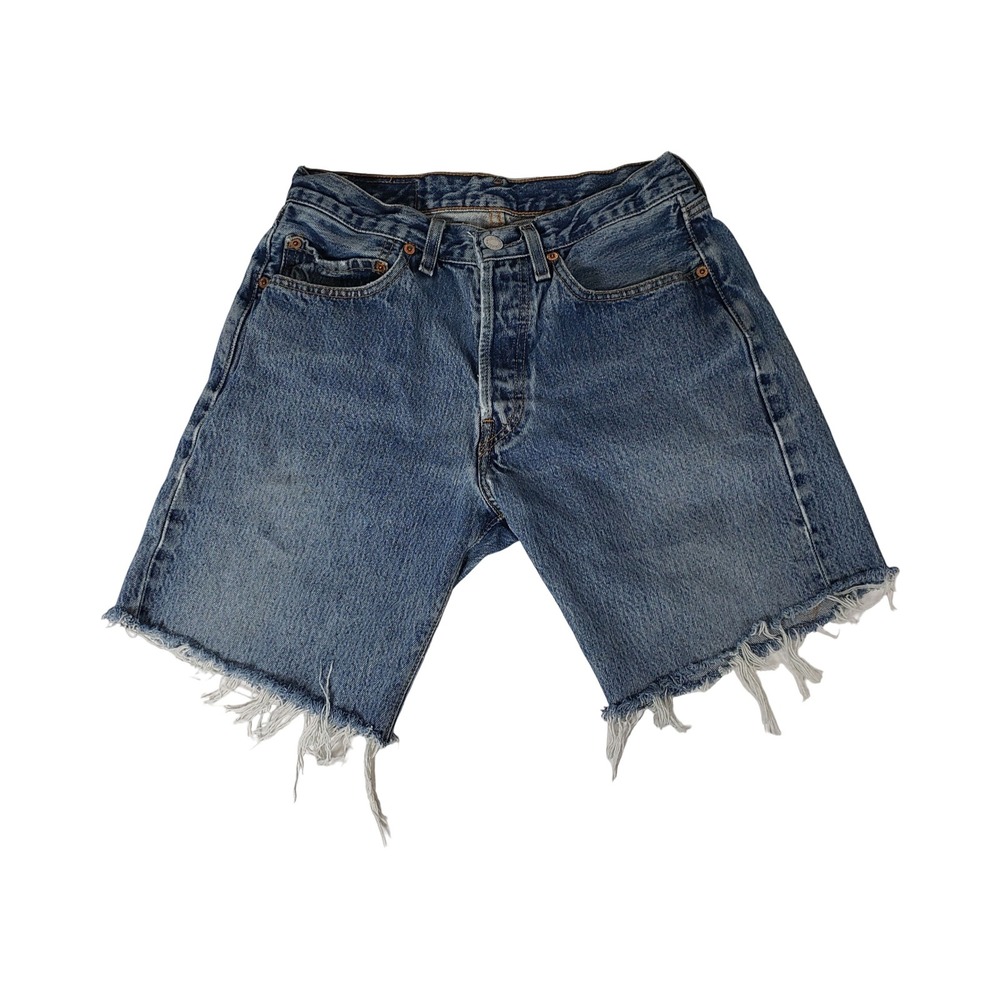 Levis 501 Vintage‎ Cut Off Denim Shorts Blue Medium Wash Button Fly 28 Waist